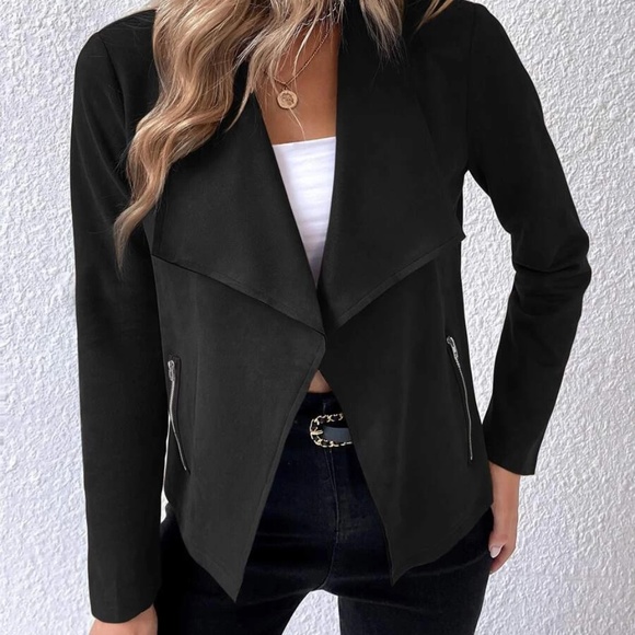 Luxe Army Green Vegan Suede Open Front Jacket - Picture 10 of 11